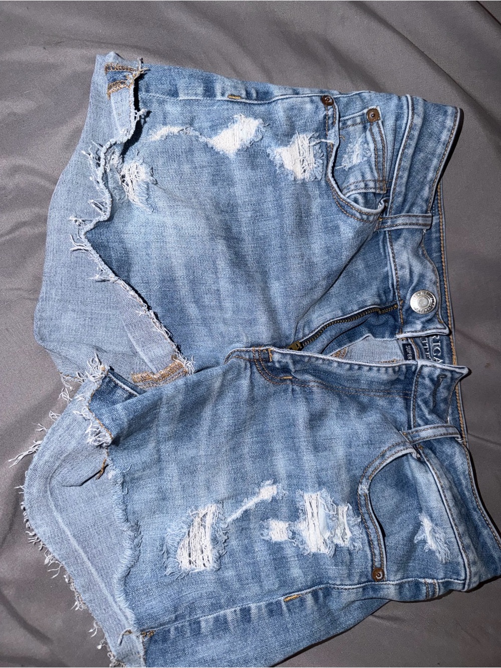 American Eagle Outfitters Light Blue Distressed Denim Shorts